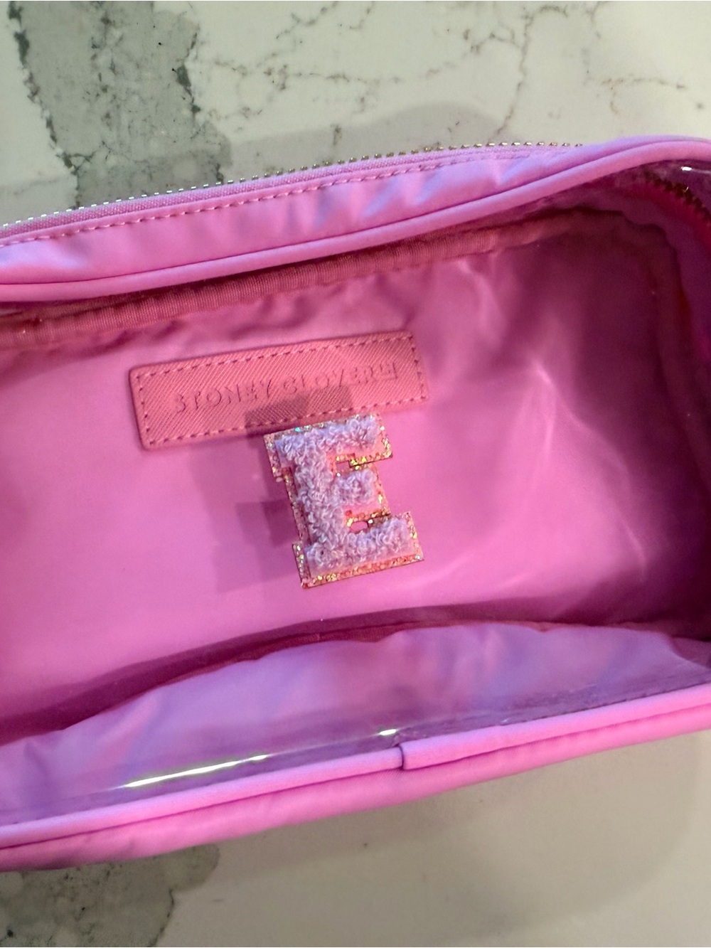 Stoney Clover Lane Bubblegum Pink Cosmetic Case with Initial E Patch nwt
